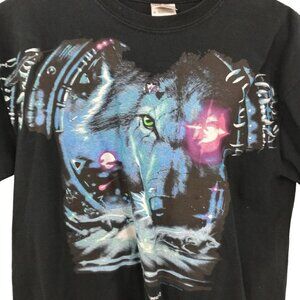 Vintage Wolf Graphic Yellowstone National Park Short Sleeve T Shirt Size M Black